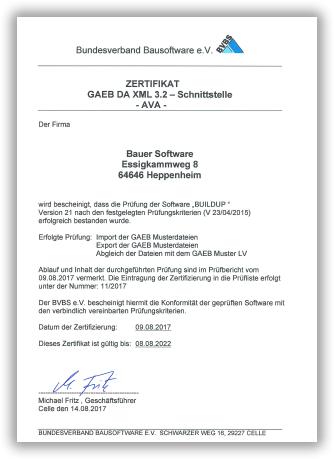 GAEB Zertifikat - AVA